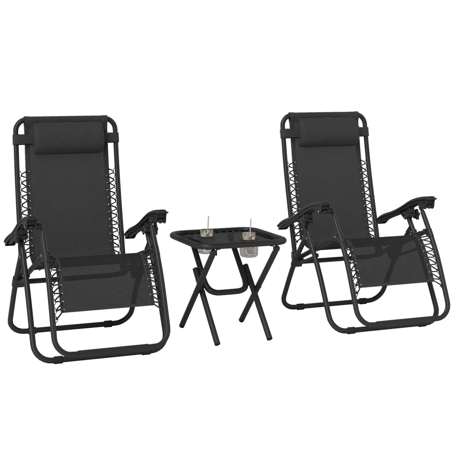 Zero Gravity Chair Set of 2 Patio Chair with Side Table Cupholders and Pillows for Pool, Backyard, Lawn, Blue
