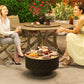 3-in-1 Fire Pit Φ23.8" x 15.4" Stainless Steel Outdoor Fire Bowl with Wood-Effect Fire Basket