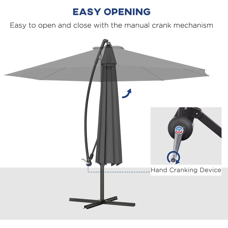 10' Grey Deluxe Banana Offset Umbrella with Crank