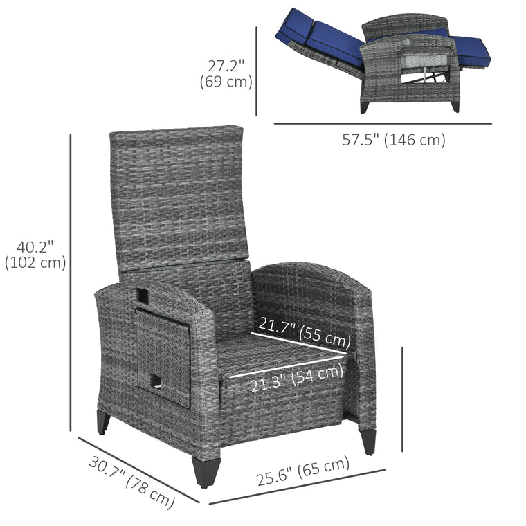 Outdoor Recliner Chair with Adjustable Backrest and Side Tray