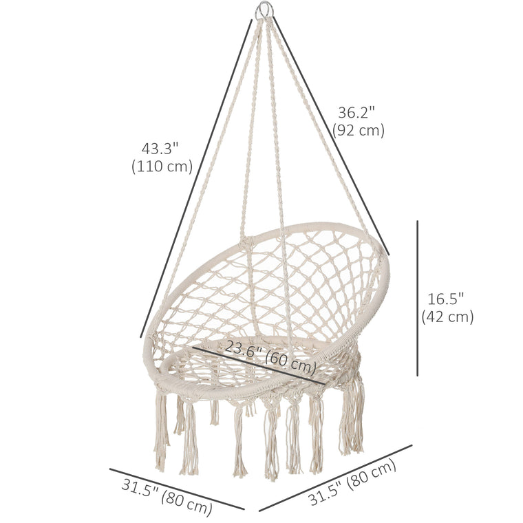 Cream White Hanging Rope Hammock Chair with Backrest