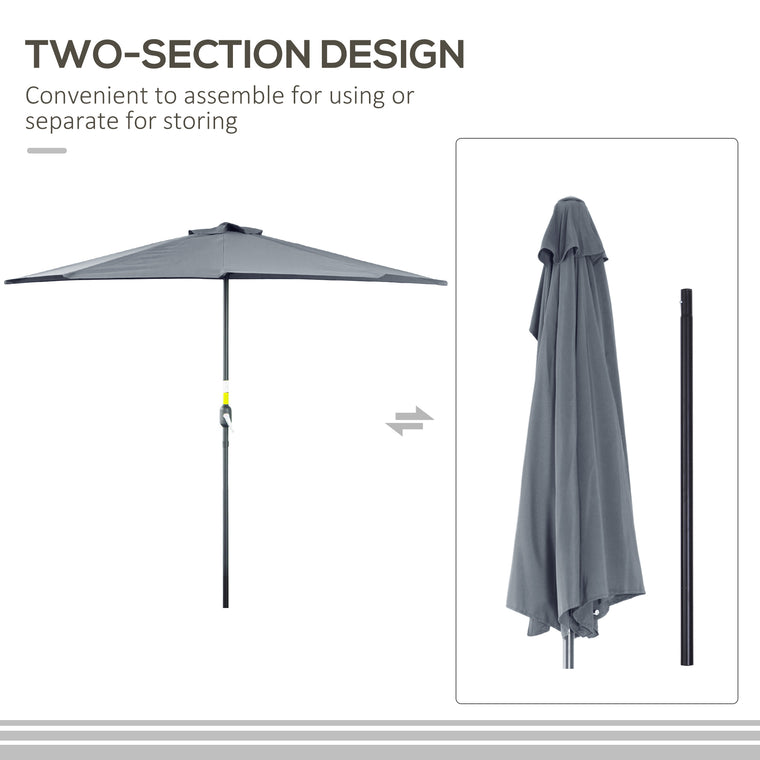 9ft Grey Half Round Table Umbrella with Crank Mechanism
