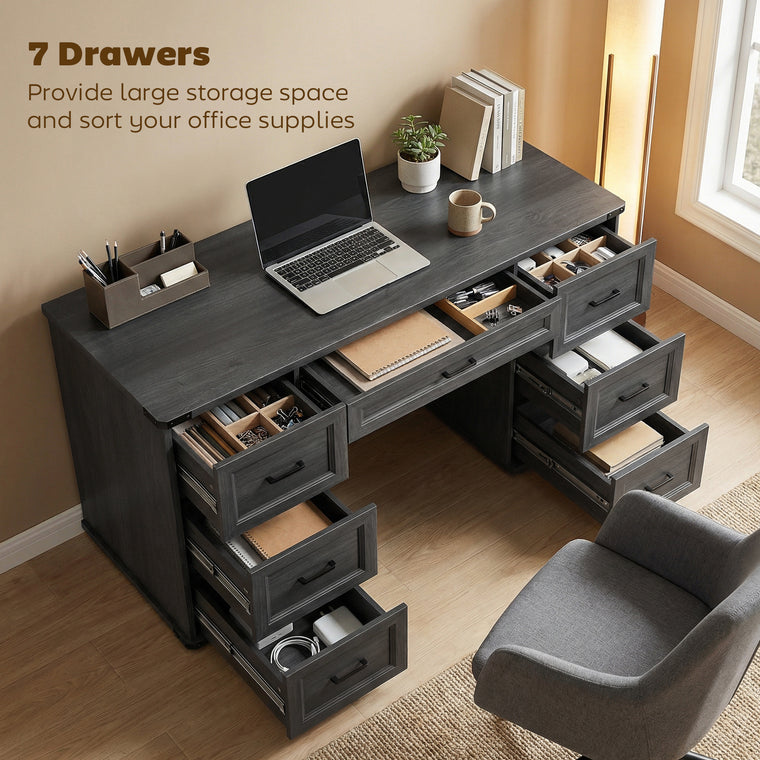 55" Executive Computer Desk with 7 Drawers