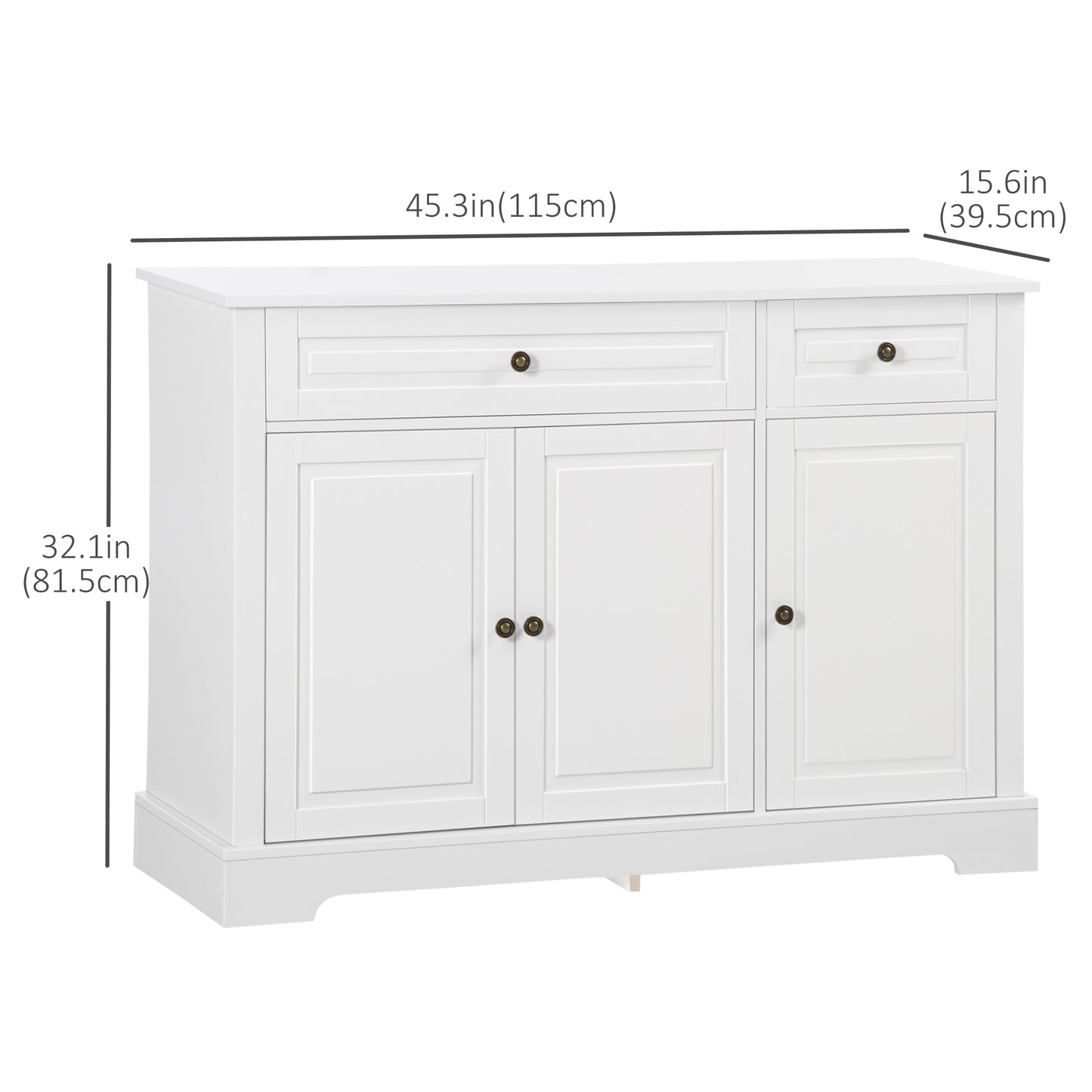 Modern Sideboard Cabinet, Buffet Cabinet with 2 Drawers and Adjustable Shelves, Buffets Tables for Dining Room, White