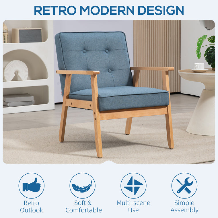 Tufted-Back Fabric Accent Chair with Wood Legs - Blue