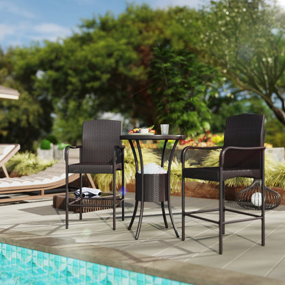 Dark Brown 3-Piece Rattan Bar Set with Ice Bucket