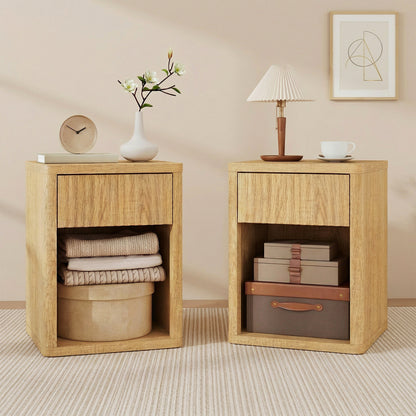 Nightstands Set of 2 with Drawer and Open Shelf