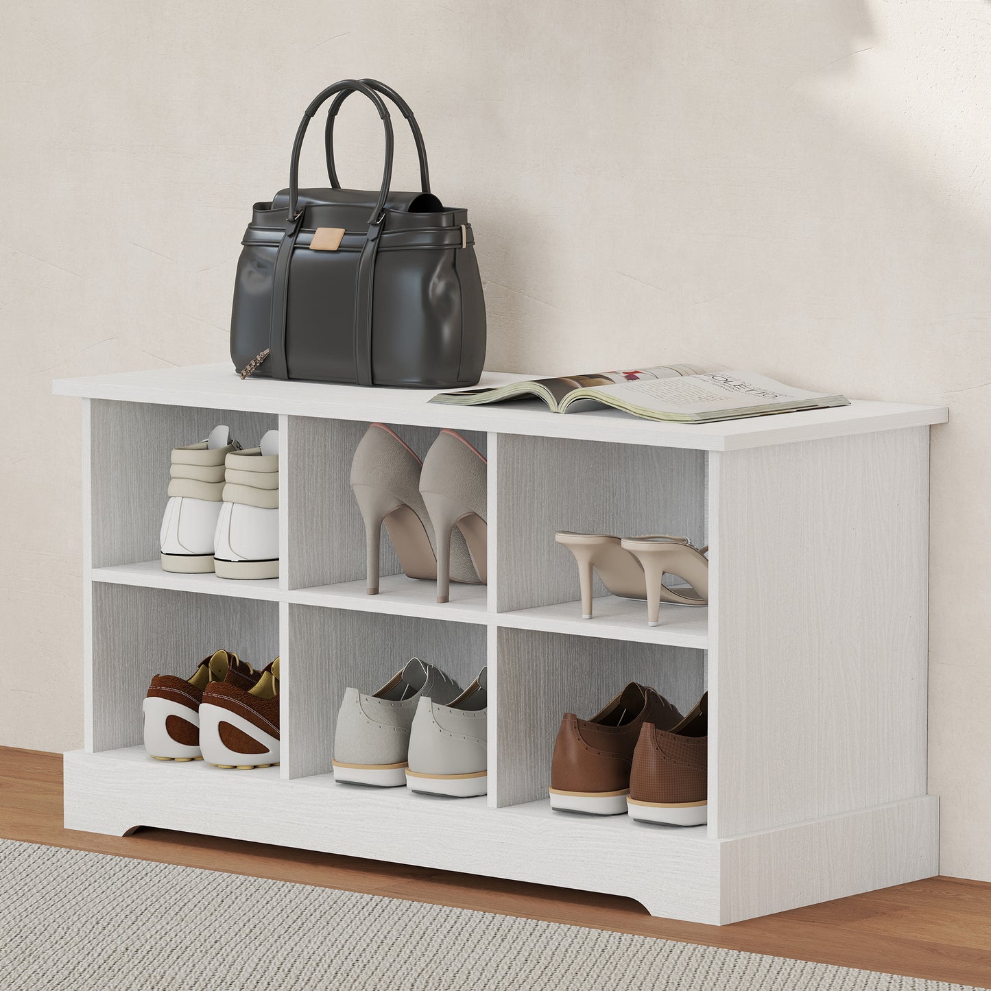Coat Rack Shoe Bench Set, Entryway Shoe Bench with 8 Storage Cubbies, 4 Hooks for Hallway, Living Room, White