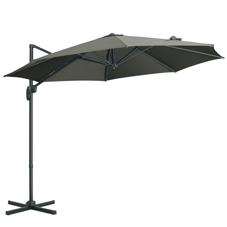 9.6' Grey Aluminum Cantilever Umbrella with 360° Rotation