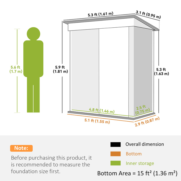 5' x 3' x 6' Steel Lean-To Shed with Shelves and Lock