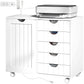 Mobile Lateral Filing Cabinet with 5 Drawers, Printer Stand with Power Outlets and USB Ports for Home Office, White
