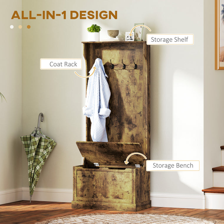 4-in-1 Hall Tree with Shoe Storage and Bench - Rustic Brown