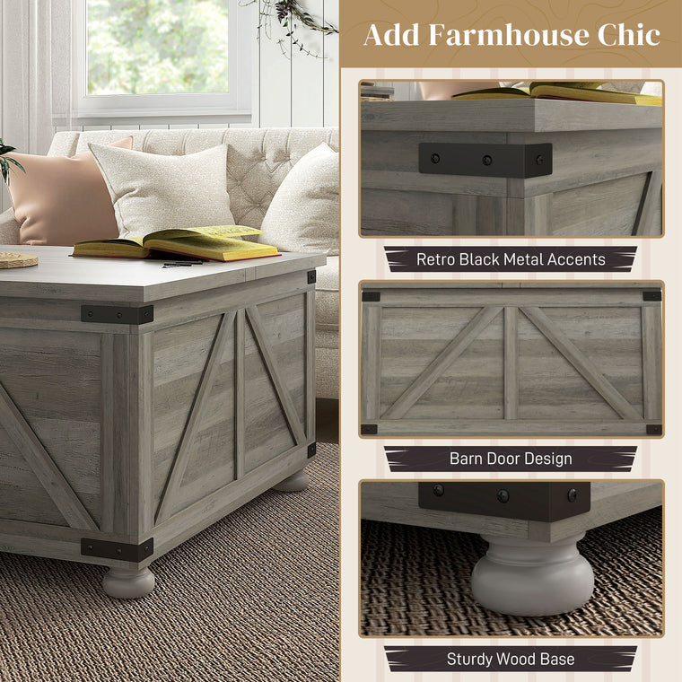 Farmhouse Square Coffee Table with Flip-Top Storage - Distressed Grey