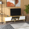 TV Stand for 65 Inch Television, Entertainment Center with Soft Closing Door and Rubberwood Legs, Oak and White