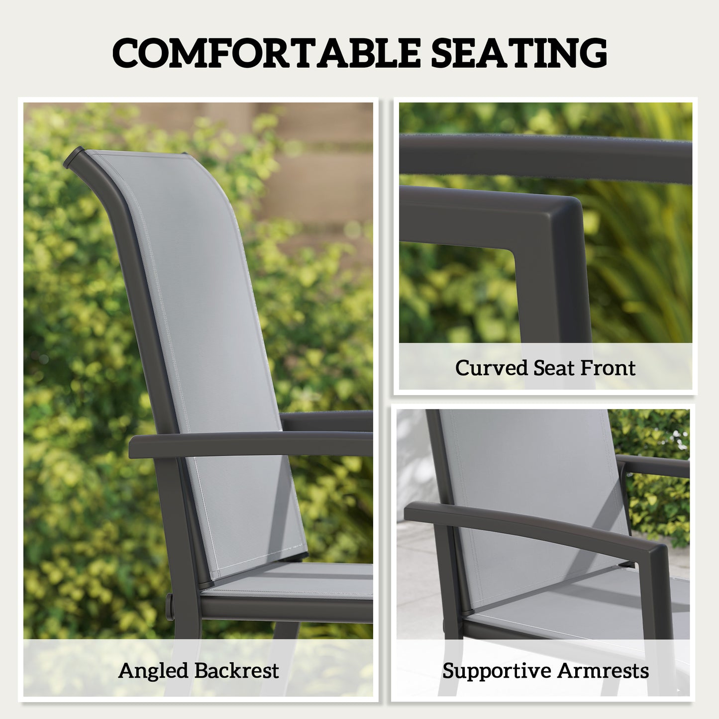 Stackable Patio Chairs Set of 4, Outdoor Dining Chairs with All Weather Breathable Mesh and Armrests, Grey