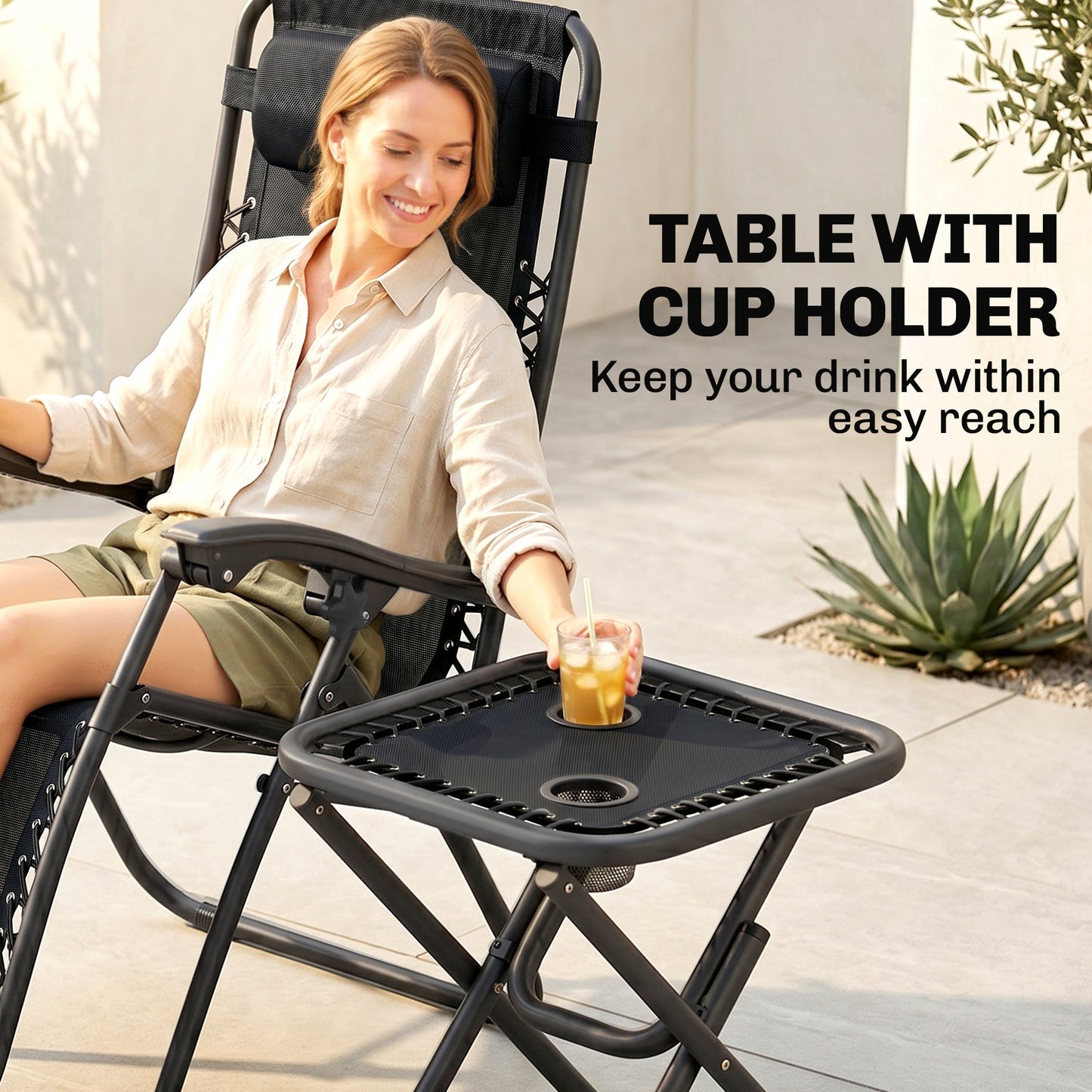 Zero Gravity Chair Set of 2 Patio Chair with Side Table Cupholders and Pillows for Pool, Backyard, Lawn, Blue