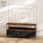 TV Stand with Charging Station, TV Table with 3 Foldable Linen Drawers and Open Shelf for 55 Inch Television, Rustic Brown