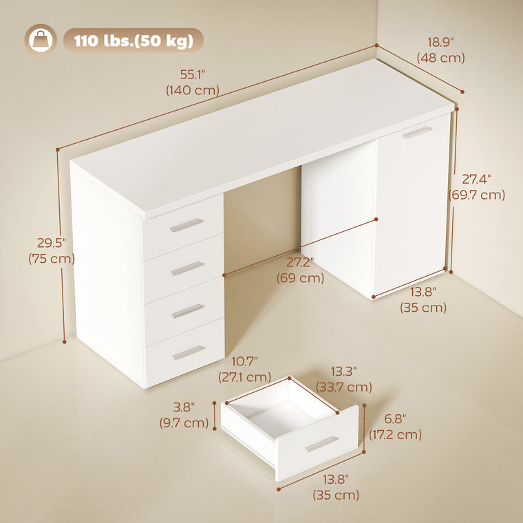 Computer Desk with Adjustable Shelf and Drawers - White Wood Grain