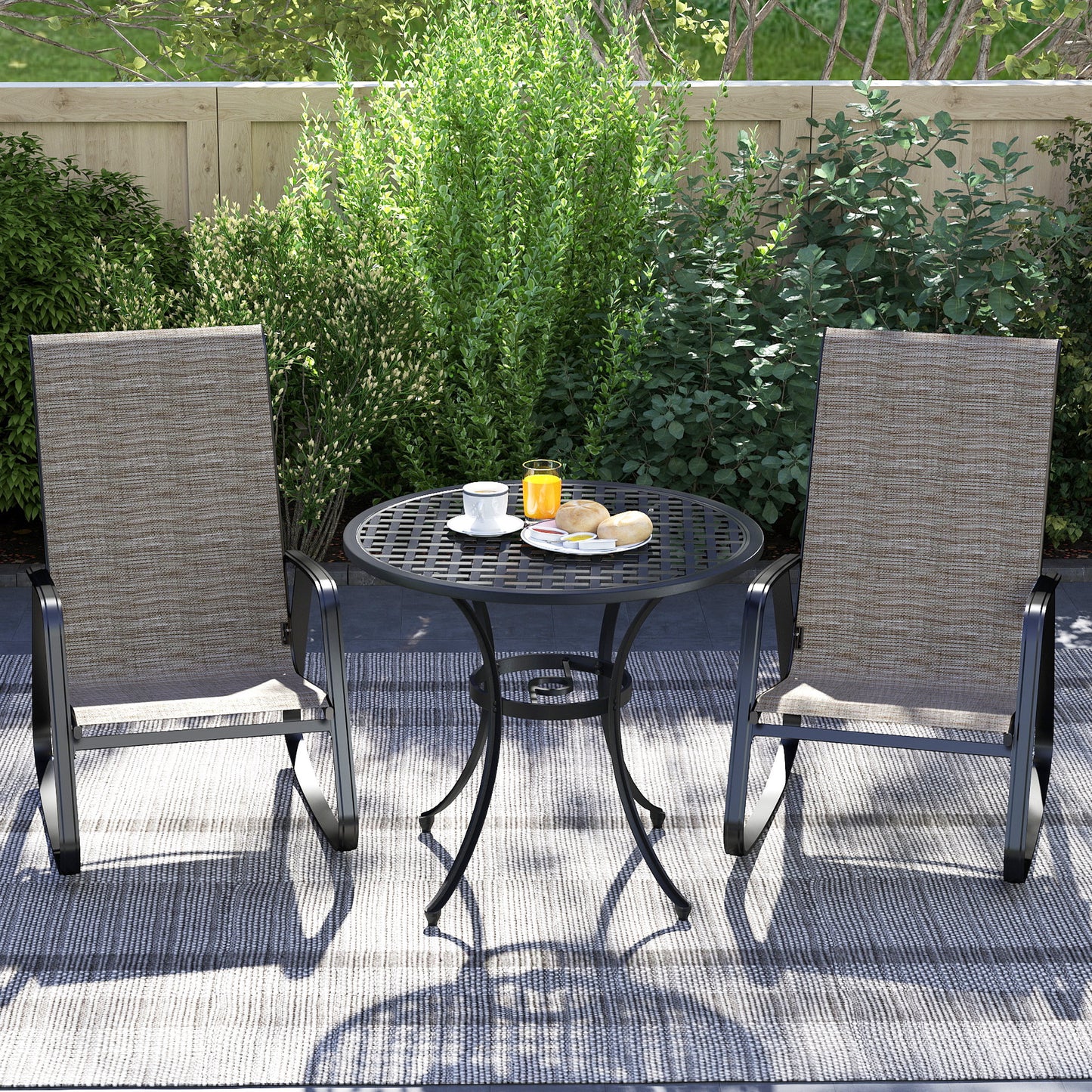 Set of 2 Patio Rocking Chairs, Outdoor Rocking Chairs with High Backrest, Armrests for Backyard, Garden, Light Brown
