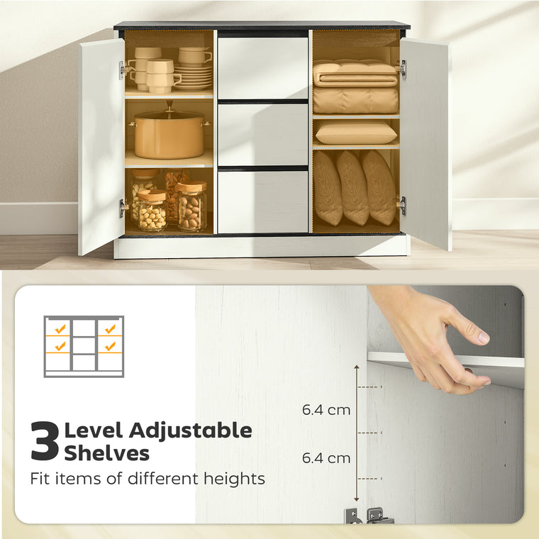 Sideboard Buffet with 3 Drawers and Soft-Close Hinges - White Wood Grain
