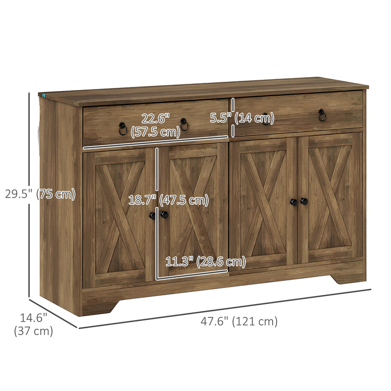 Kitchen Sideboard with Barn Doors and 2 Drawers