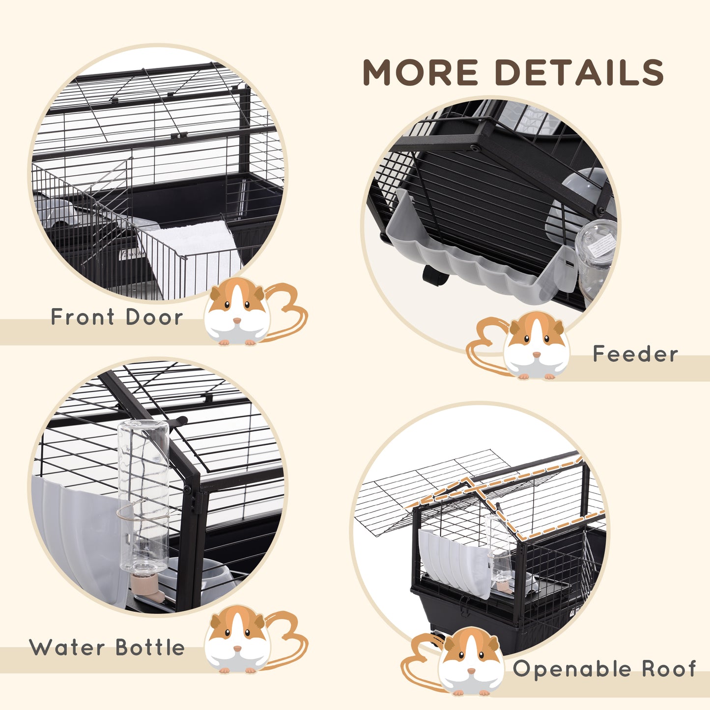 Guinea Pig Cage with Foldable Detachable Playpen, Rolling Rabbit Chinchilla Hedgehog Bunny Cage Small Animal Habitat with Water Bottle, Hay Feeder