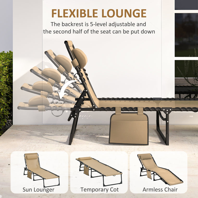 Folding Chaise Lounge with Adjustable Back and Pillow