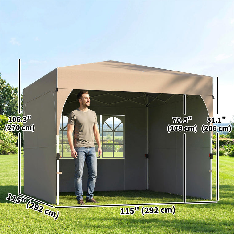 9.6' x 9.6' Khaki Pop-Up Canopy Tent with 3 Sidewalls