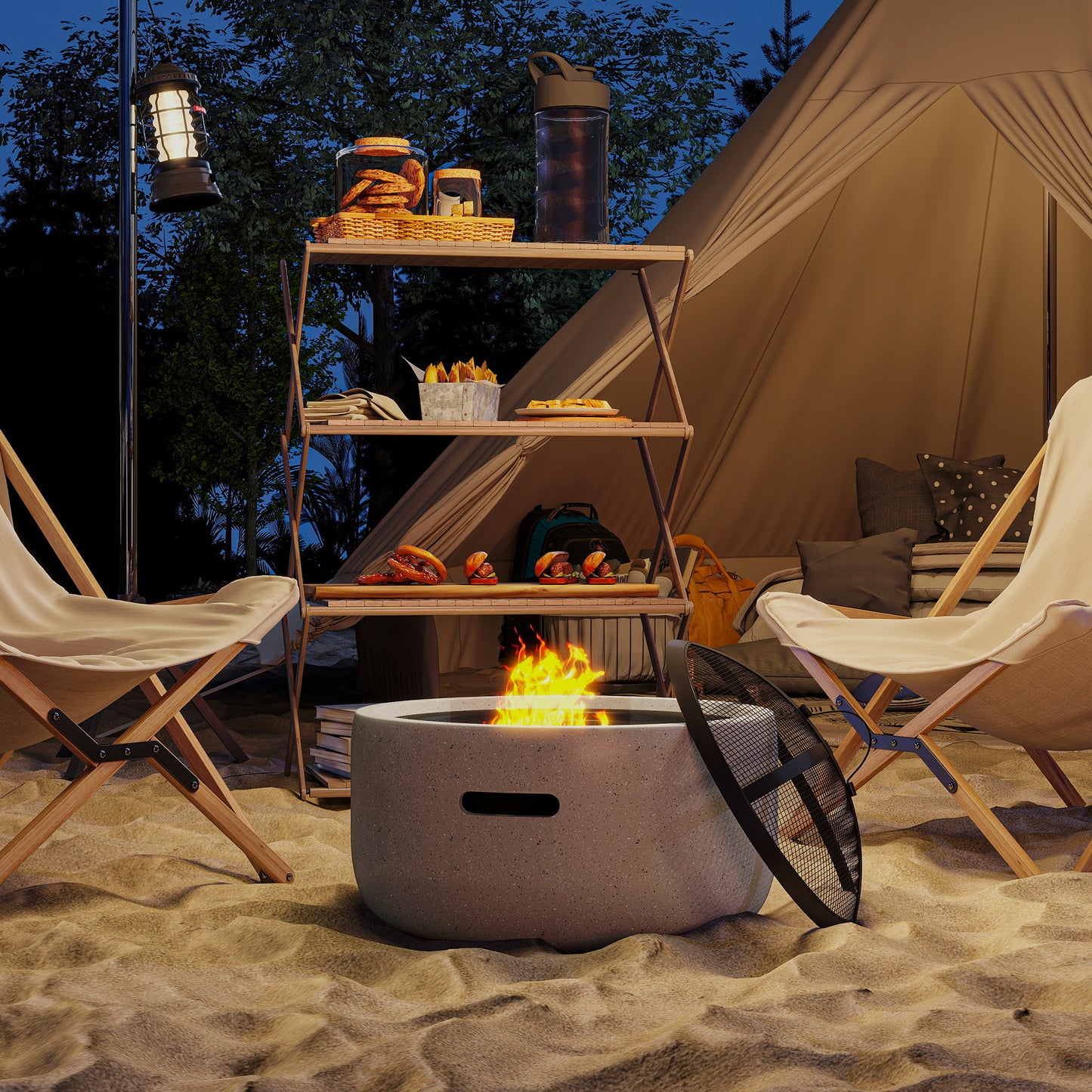 18" Grey Round Wood-Burning Fire Pit with Spark Screen