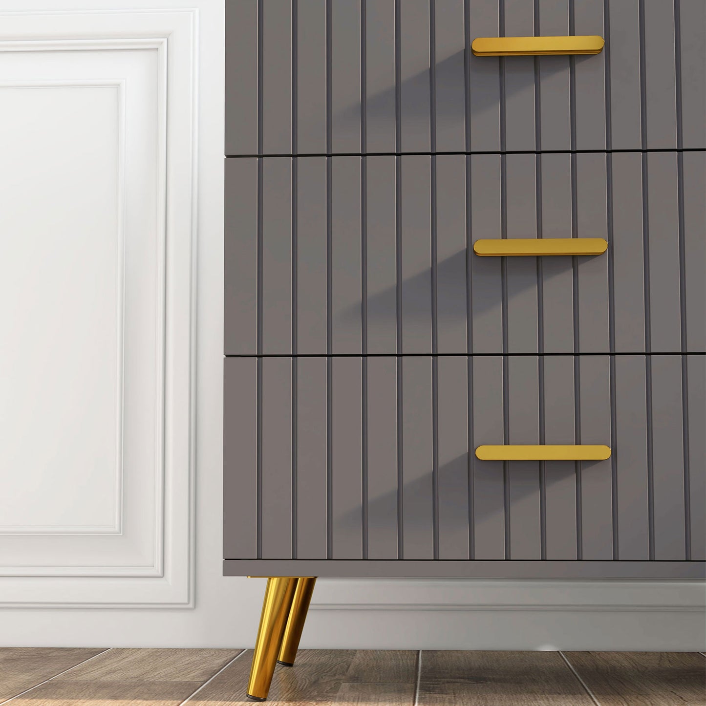 4 Drawer Cabinet, Drawer Chest for Bedroom, Chest of Drawers with Aluminium Legs and Gold Handles, Dark Grey