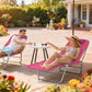 Outdoor Lounge Chair, Portable Reclining Seat, Folding Chaise Lounge, Tanning Chair Bed with Pillow, Pink