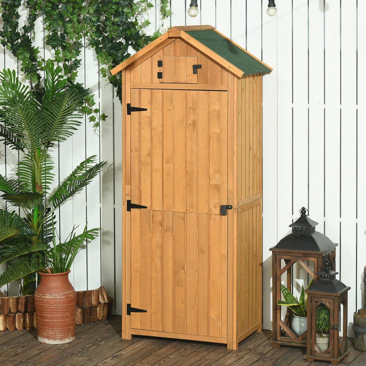 30" x 21" x 71" Garden Storage Shed, Outdoor Tool Utility Storage House with 3 Tier Shelves and Roof, Brown