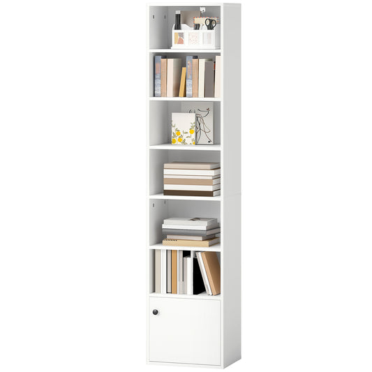 7-Tier Bookcase with Adjustable Shelf and Cabinet - White