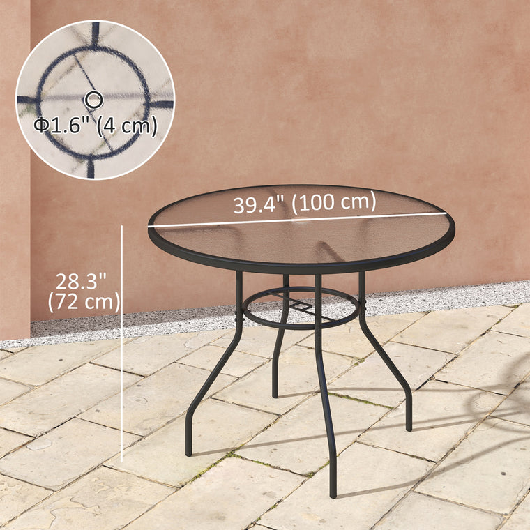 39.4" Round Dining Table with Umbrella Hole and Glass Top