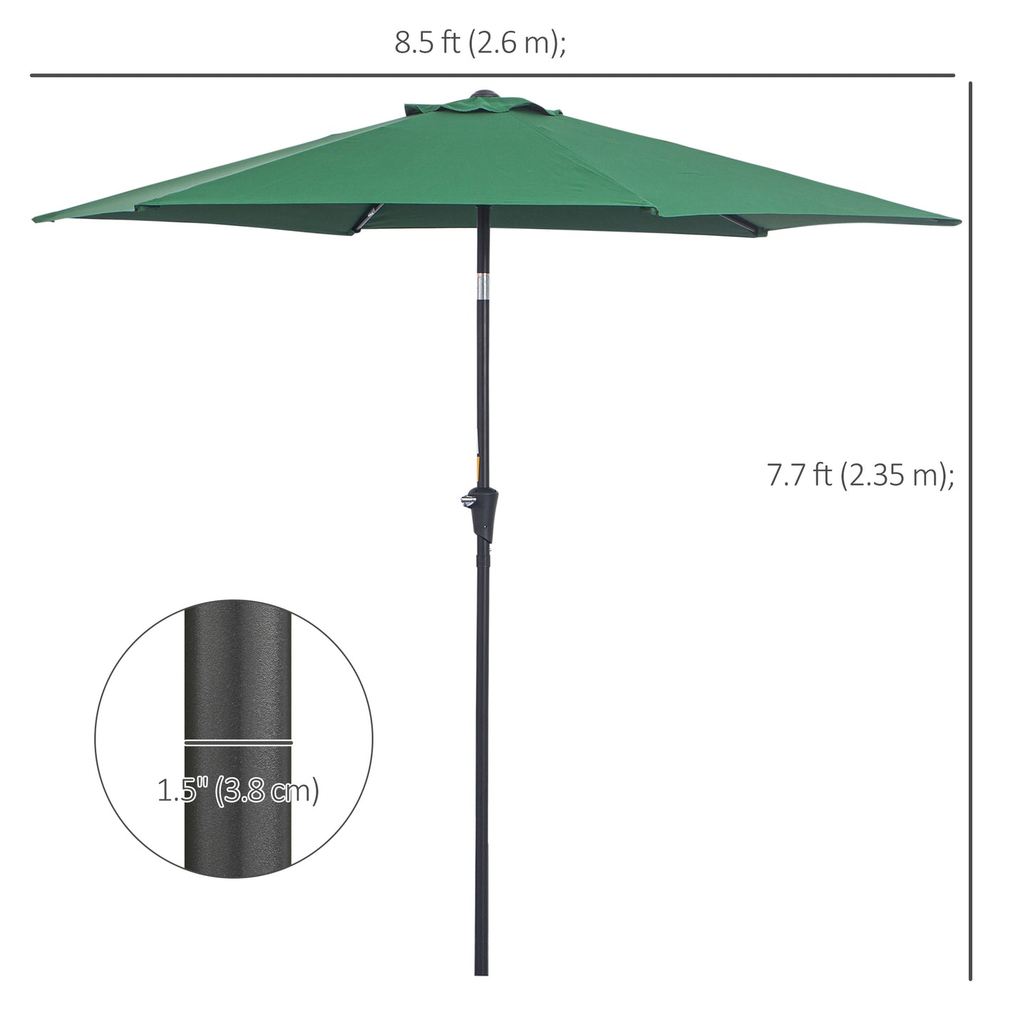 8.5FT Patio Umbrella, Round Garden Parasol with 6 Ribs, Market Sunshade Tilt Canopy w/ Crank Handle for Outdoor, Green