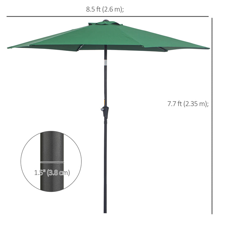 8.5FT Green Round Garden Parasol with 6 Ribs & Crank Handle