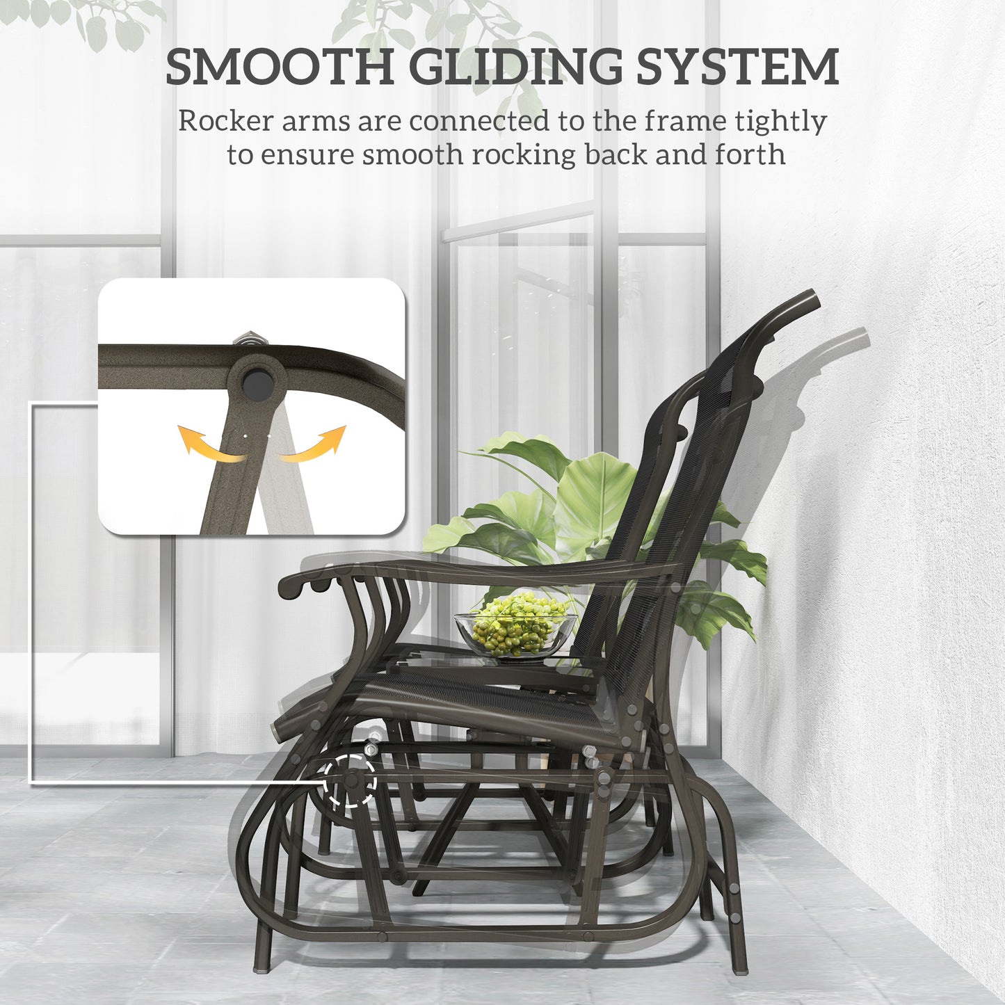 3PCs Gliding Rocking Chair & Bistro Tea Table Set, Grey