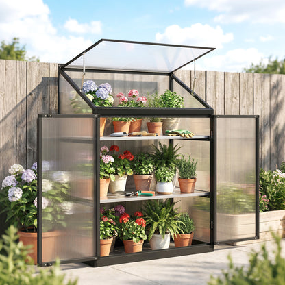 Polycarbonate Greenhouse with Tiered Shelves