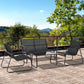 4 Piece Patio Furniture Set, Outdoor Conversation Set with Loveseat Sofa, Armchairs, Glass Top Coffee Table, Black