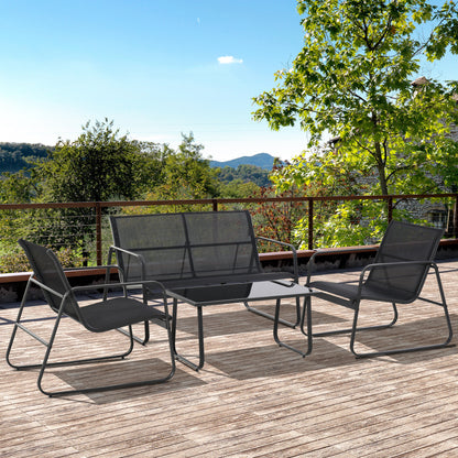 4-Piece Conversation Set with Sofa and Glass Coffee Table