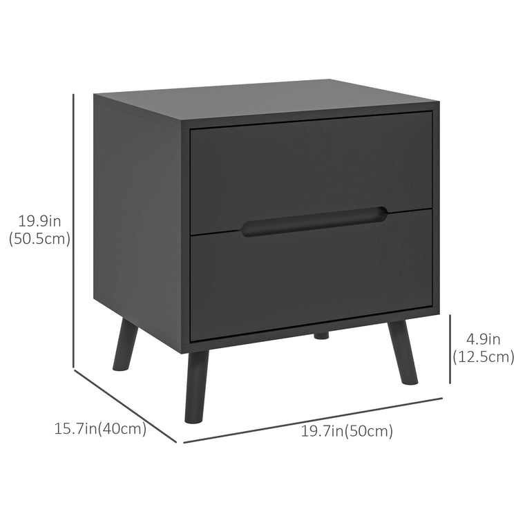 2-Drawer Nightstand with Solid Wood Legs - Black