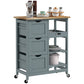 Kitchen Cart on Wheels, Rolling Kitchen Island Cart with Wood Top, 3 Drawers and Shelves for Home Dining Area