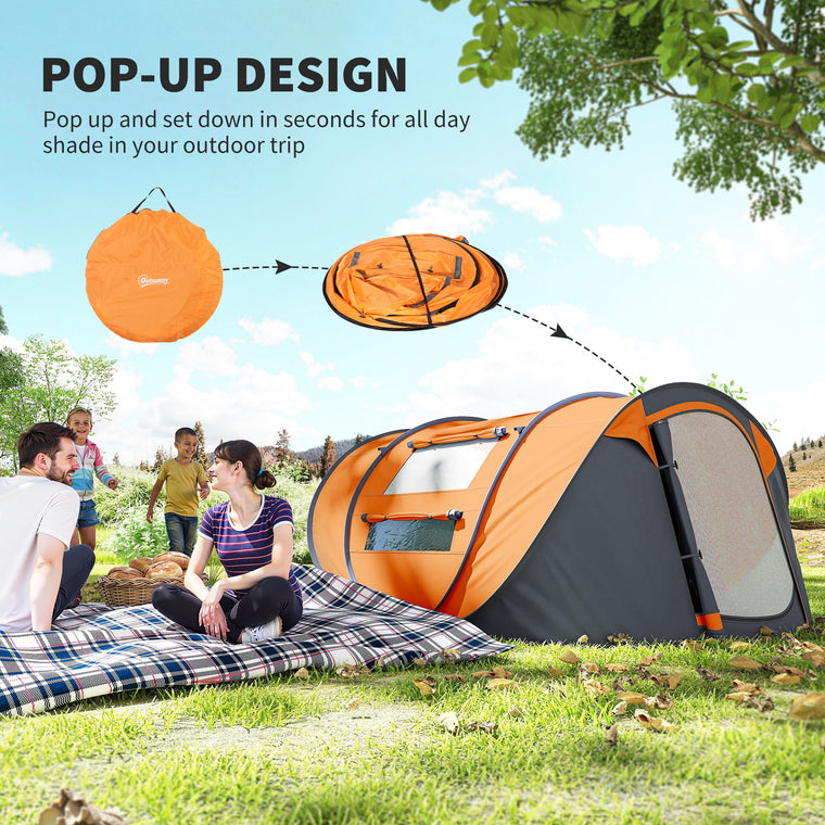 Orange 4-Person Pop-Up Camping Tent with Carry Bag