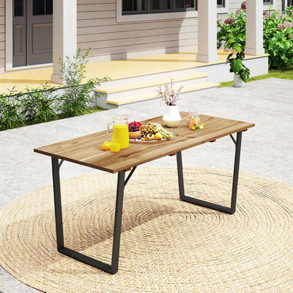 Wooden Dining Table for 6 with Umbrella Hole and Slats