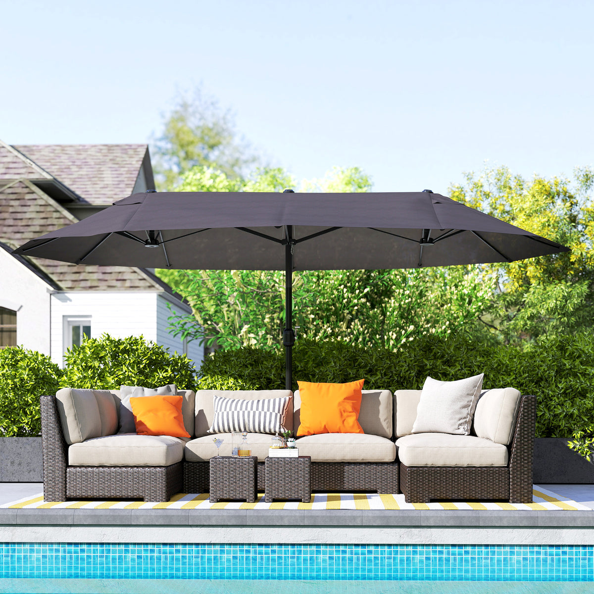 15' Double-Sided Patio Umbrella Parasol Sun Shelter Canopy Shade Grey