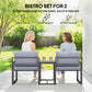 Outdoor Bistro Set, Patio Furniture Set with 2 Chairs and Side Table for Garden Balcony Poolside, Grey