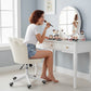 Office Chair, Armless Swivel Desk Chair with Adjustable Height, Backrest, Tilt Function for Office, Vanity, Cream