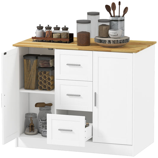 Kitchen Island with 3 Drawers & Storage - White