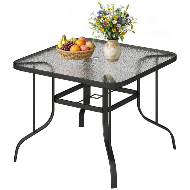 38" Square Dining Table with Tempered Glass and Umbrella Hole