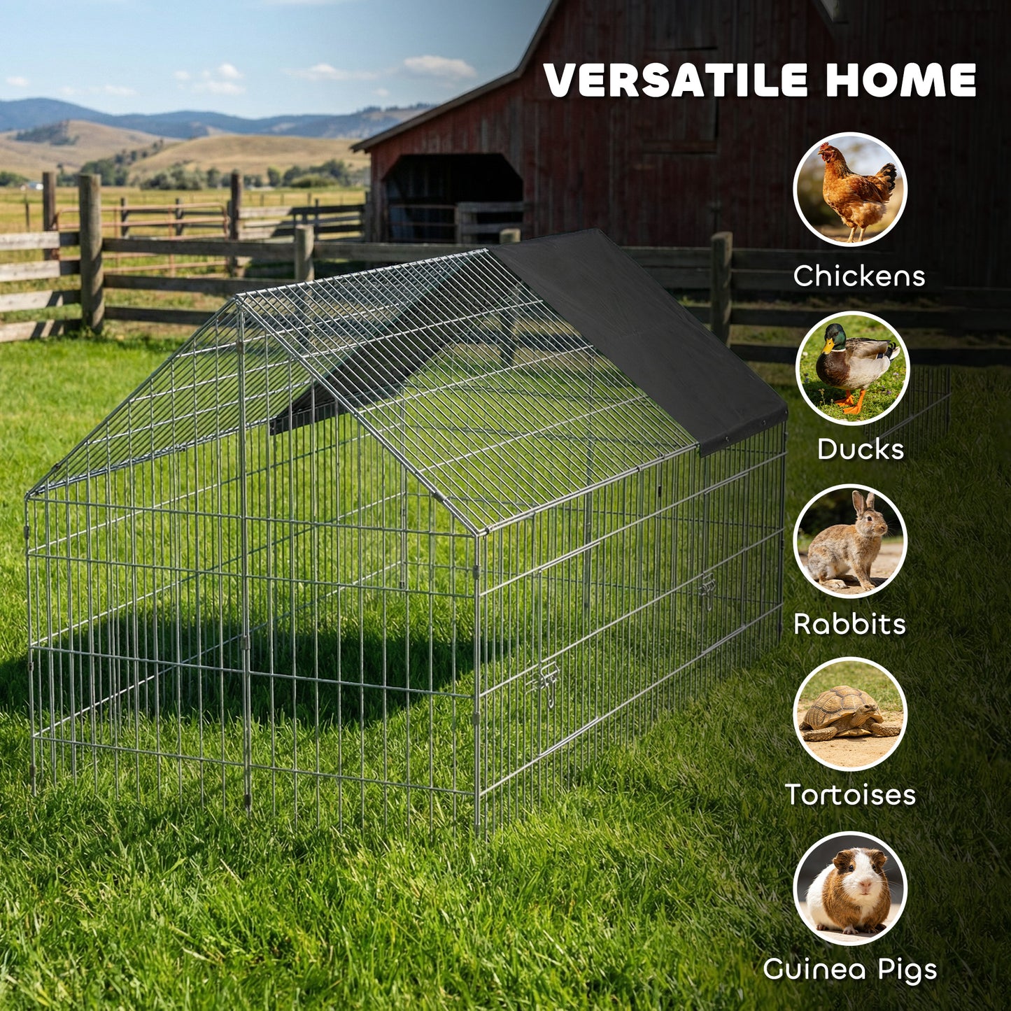 Metal Chicken Coop with UV-Resistant Cover for Hens, Rabbits, Ducks, Geese, 71" x 29.5" x 29.5", Black